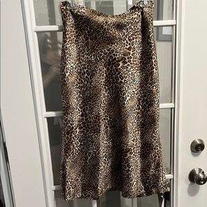 Rouje Leopard Print Midi A-Line Skirt
